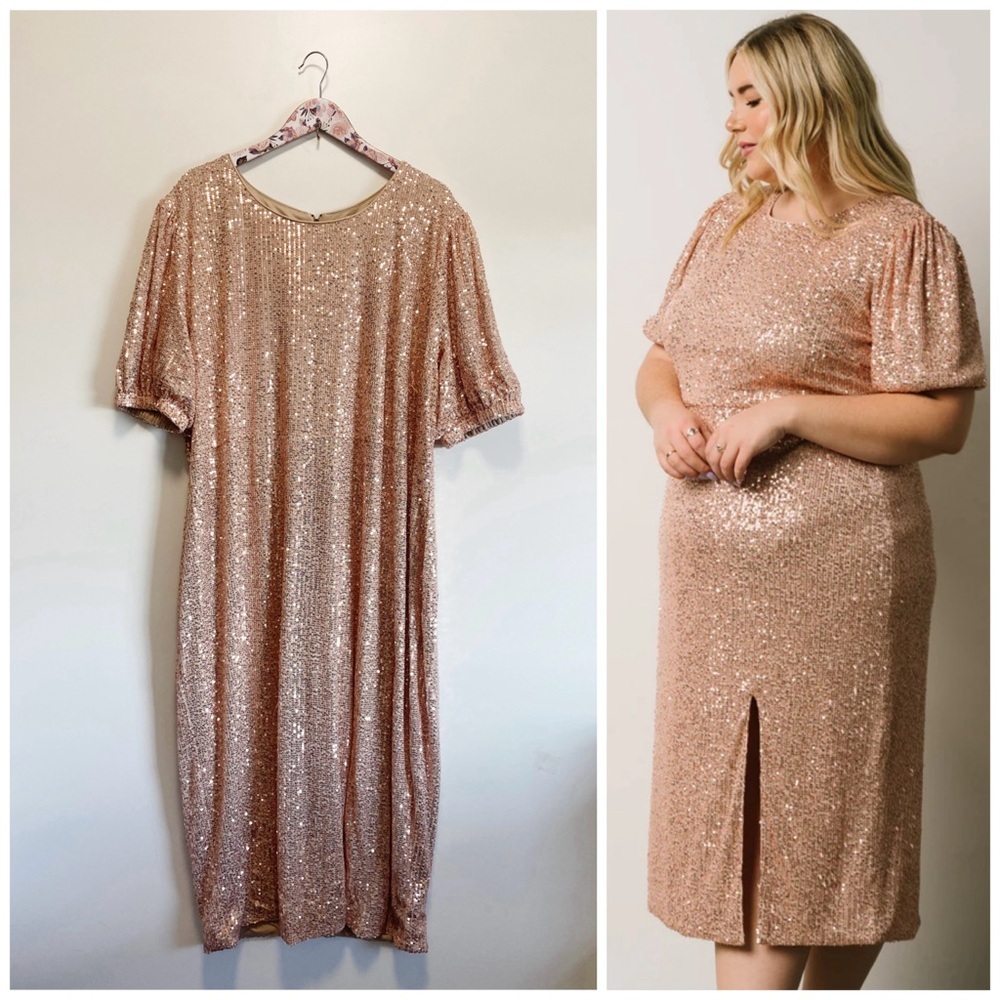 Baltic Born Rose Gold Sequin Midi Dress